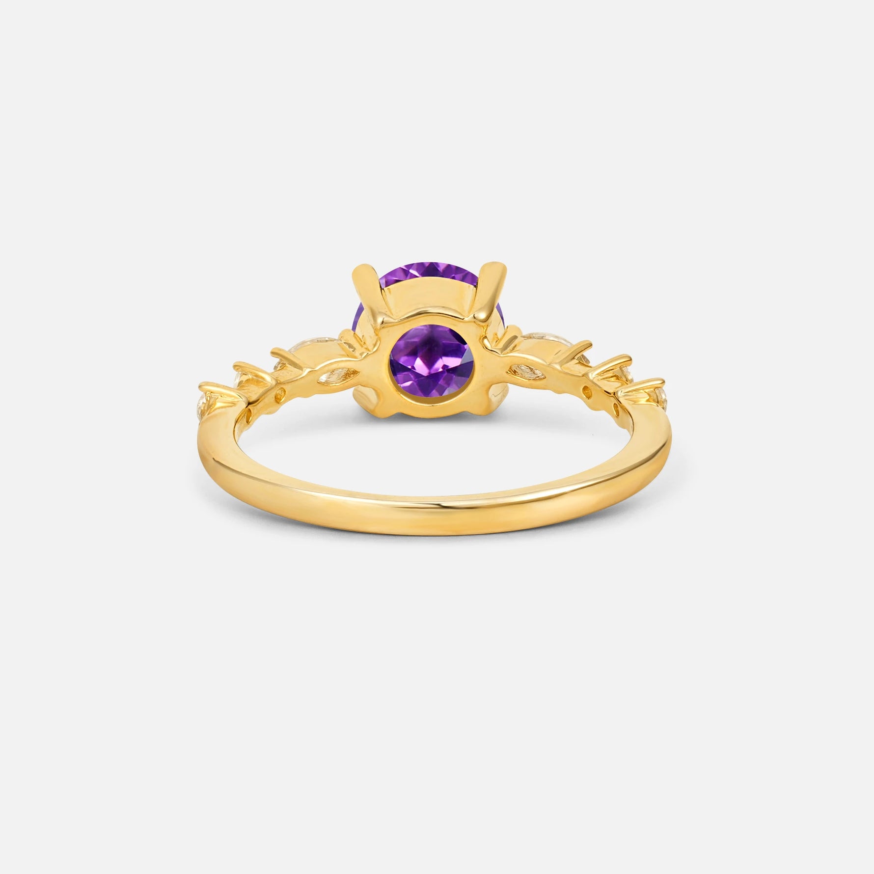 Round Cabochon Amethyst Engagement Ring with Marquise Side Stones - Additional view
