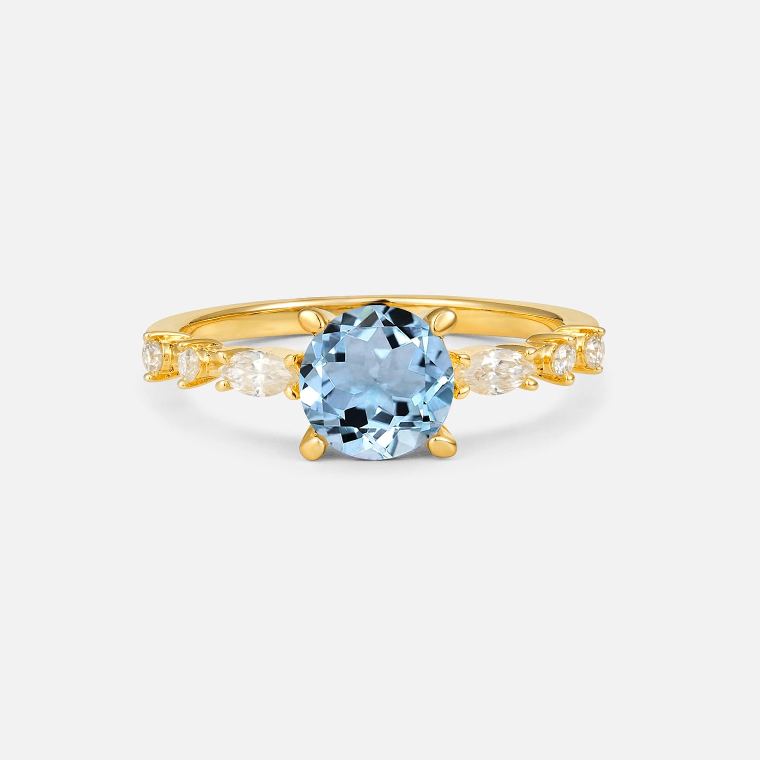 Round Cabochon Aquamarine Engagement Ring with Marquise Side Stones - Additional view
