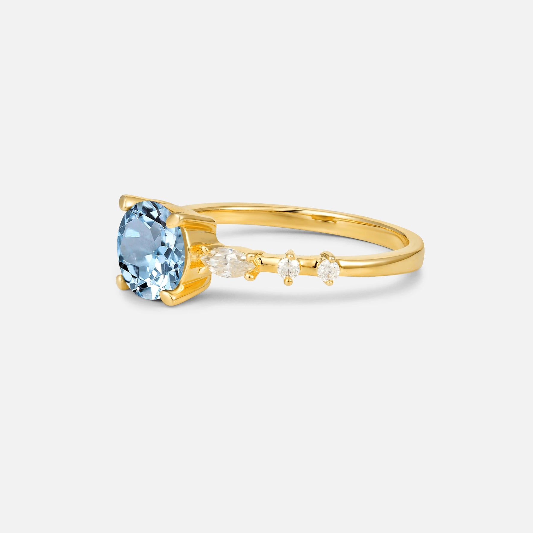 Round Cabochon Aquamarine Engagement Ring with Marquise Side Stones - Additional view