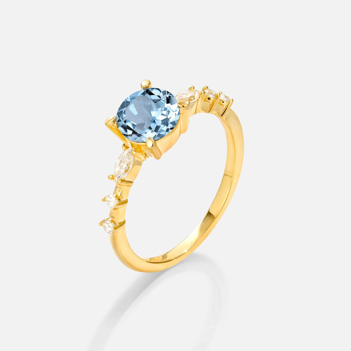 Round Cabochon Aquamarine Engagement Ring with Marquise Side Stones - Additional view