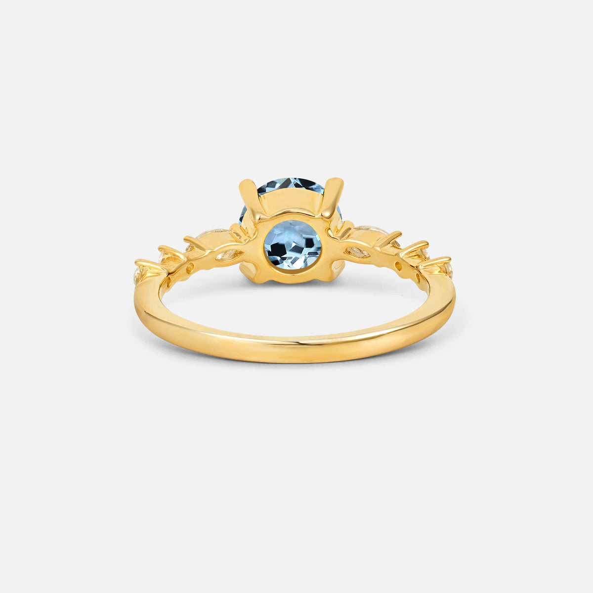 Round Cabochon Aquamarine Engagement Ring with Marquise Side Stones - Additional view