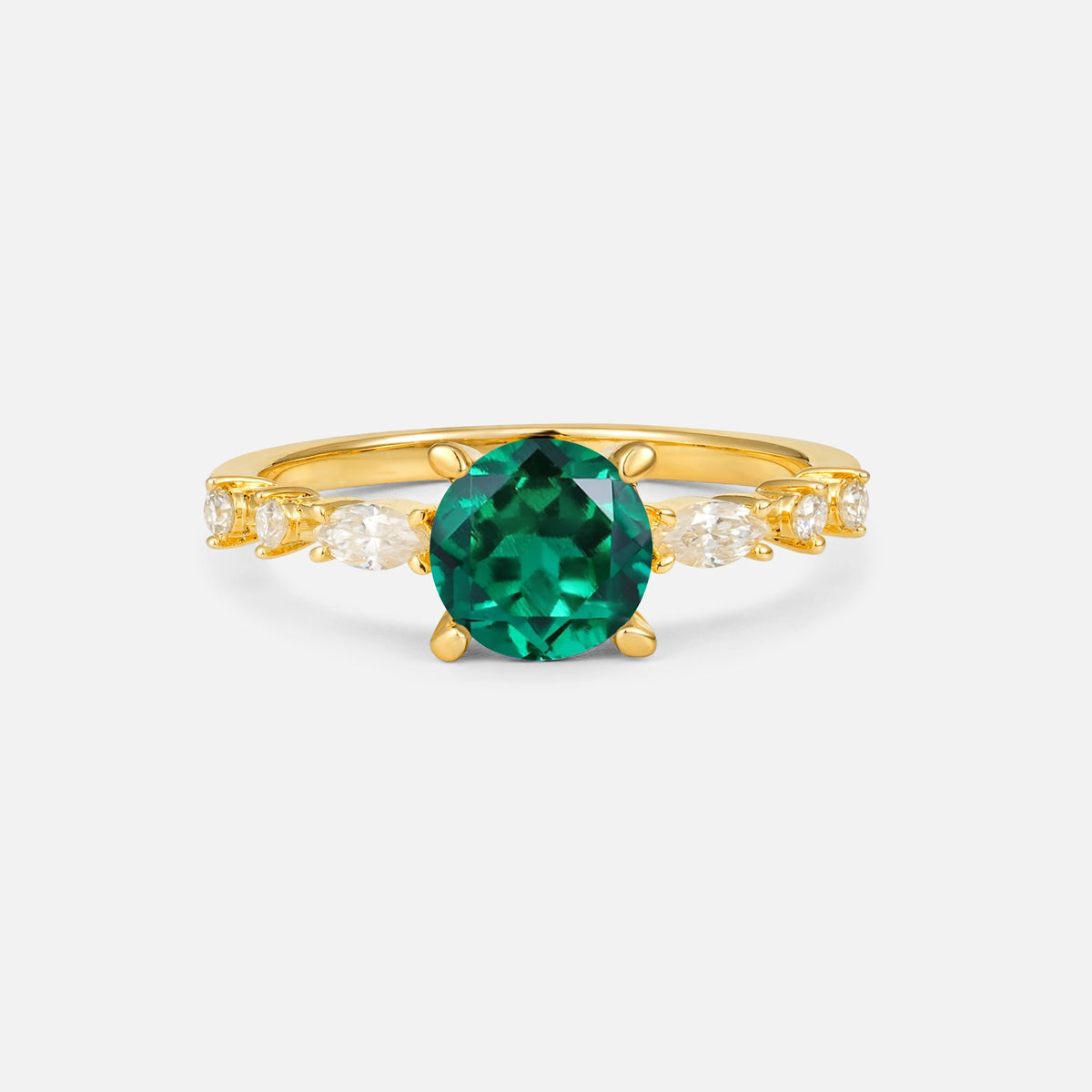 Round Cabochon Emerald Engagement Ring with Marquise Side Stones - Additional view
