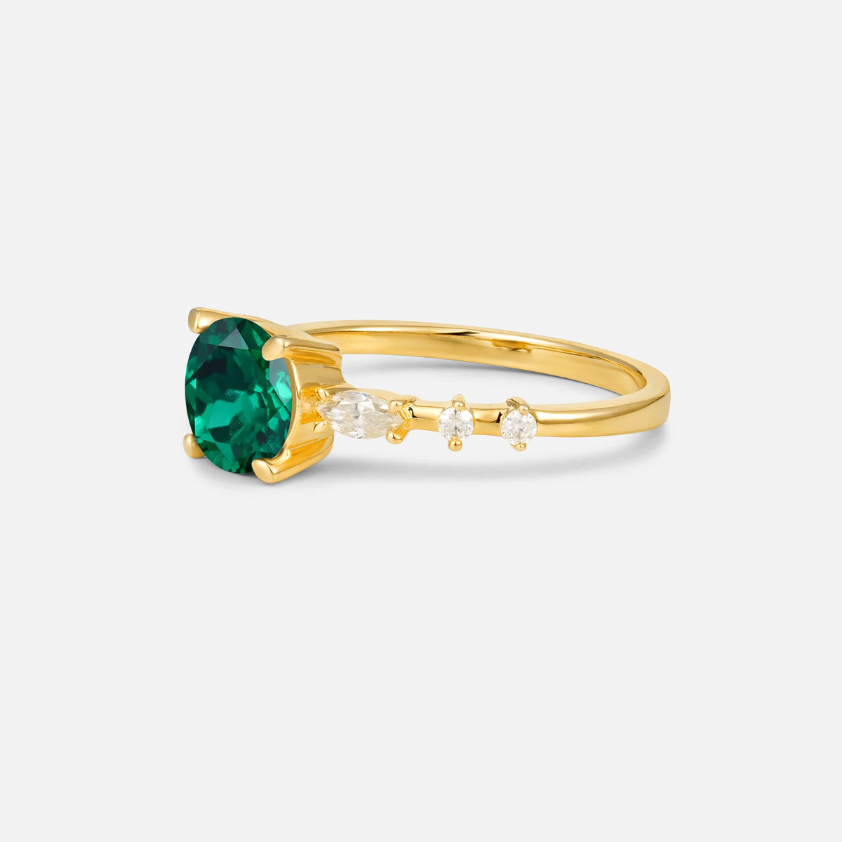 Round Cabochon Emerald Engagement Ring with Marquise Side Stones - Additional view