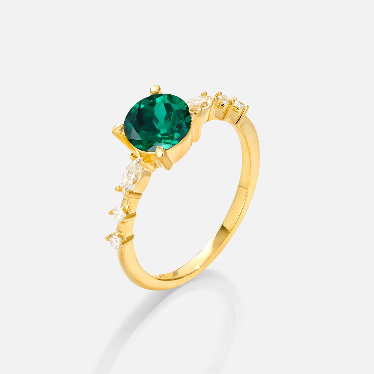 Round Cabochon Emerald Engagement Ring with Marquise Side Stones - Additional view