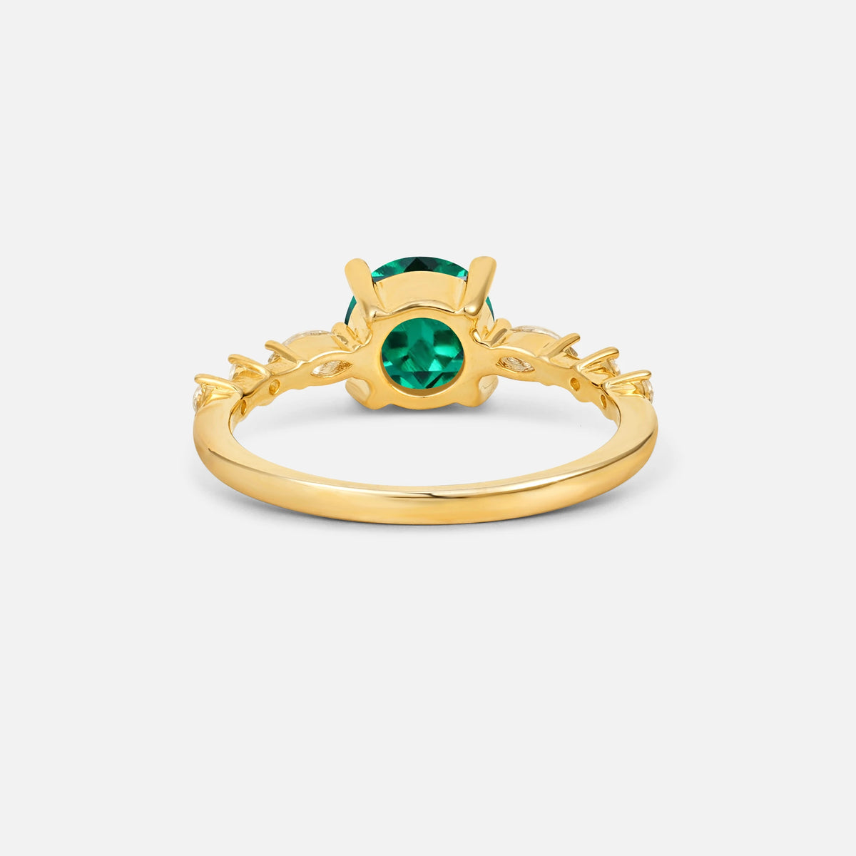 Round Cabochon Emerald Engagement Ring with Marquise Side Stones - Additional view
