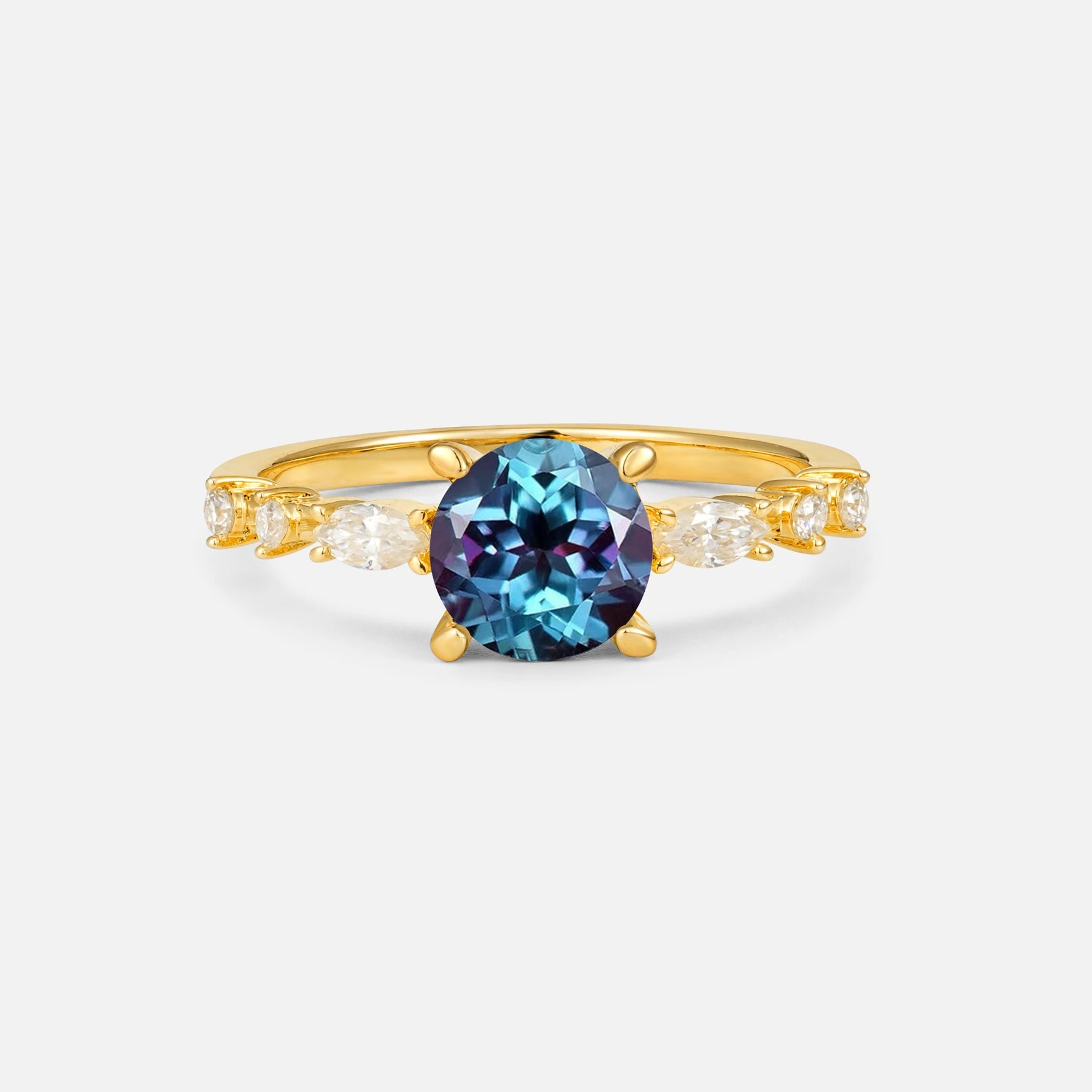 Round Cabochon Alexandrite Engagement Ring with Marquise Side Stones - Additional view