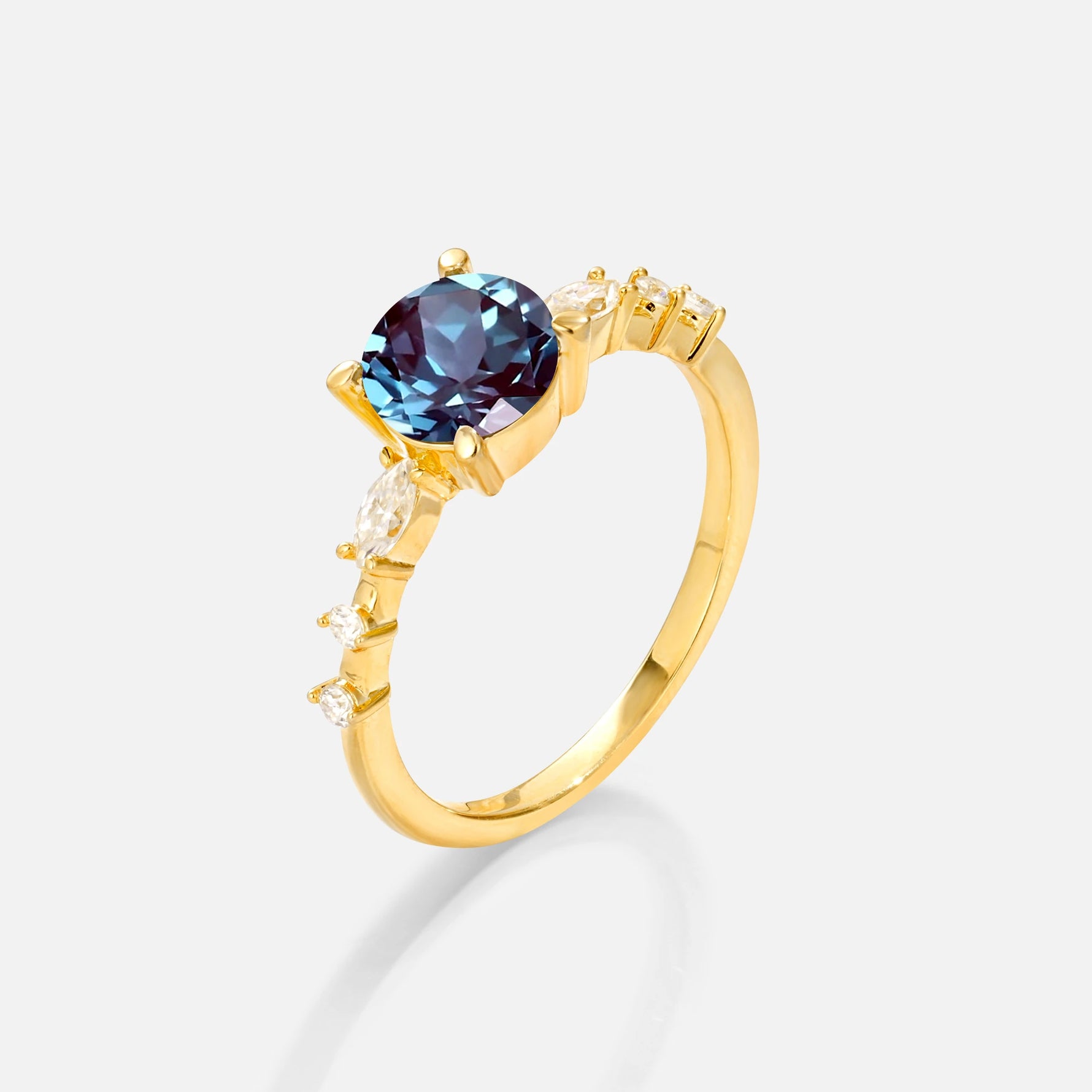 Round Cabochon Alexandrite Engagement Ring with Marquise Side Stones - Additional view