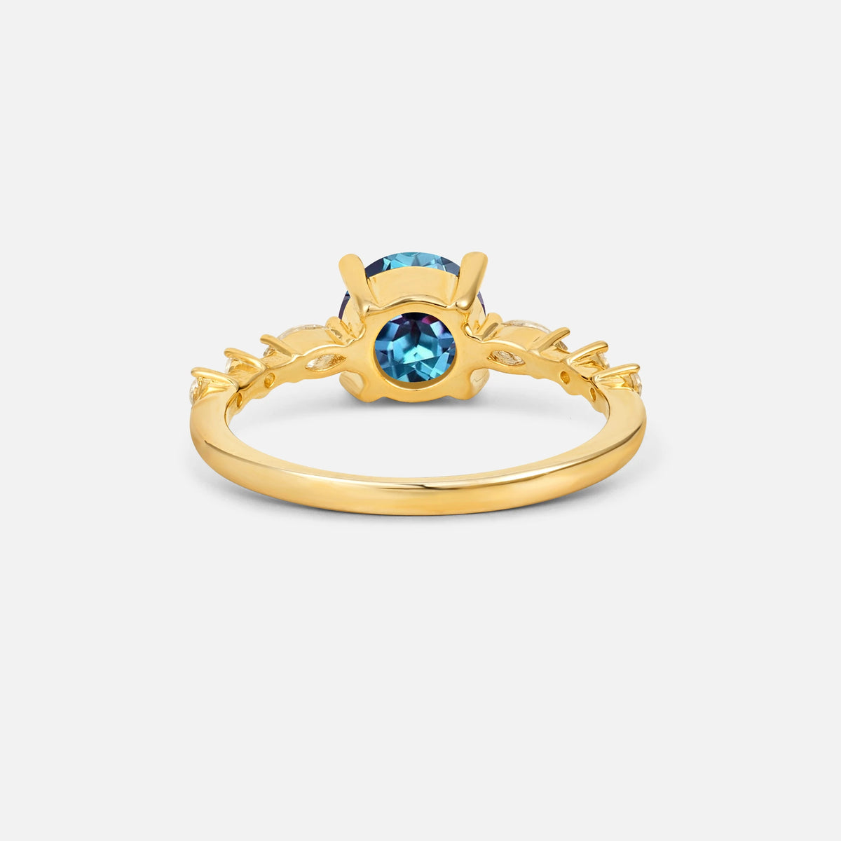 Round Cabochon Alexandrite Engagement Ring with Marquise Side Stones - Additional view
