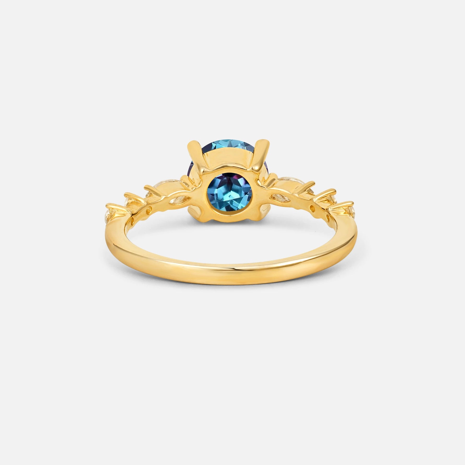 Round Cabochon Alexandrite Engagement Ring with Marquise Side Stones - Additional view