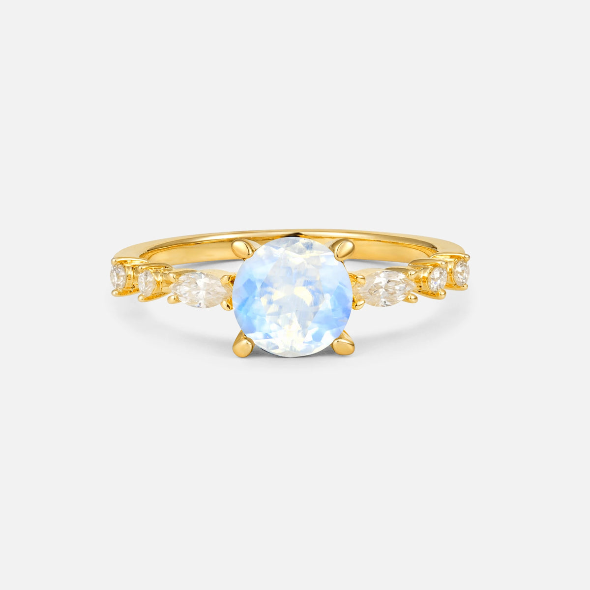 Round Cabochon Moonstone Engagement Ring with Marquise Side Stones - Additional view
