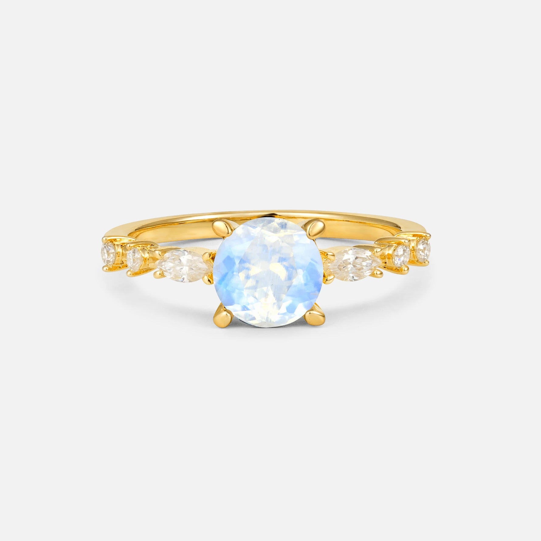 Round Cabochon Moonstone Engagement Ring with Marquise Side Stones - Additional view