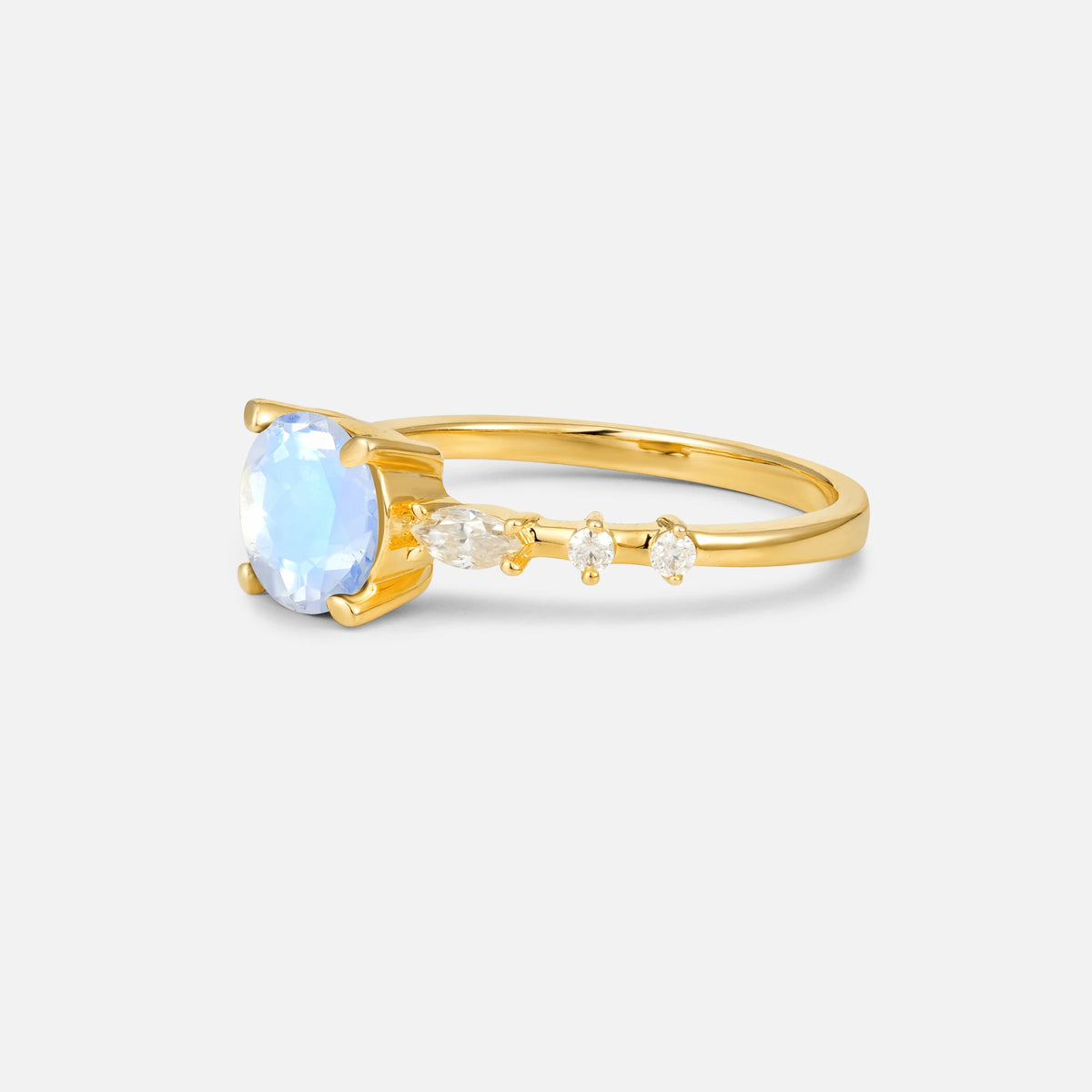Round Cabochon Moonstone Engagement Ring with Marquise Side Stones - Additional view