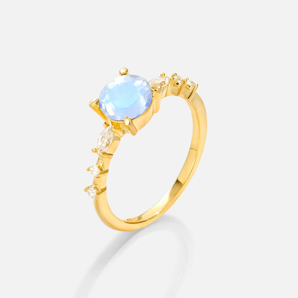 Round Cabochon Moonstone Engagement Ring with Marquise Side Stones - Additional view