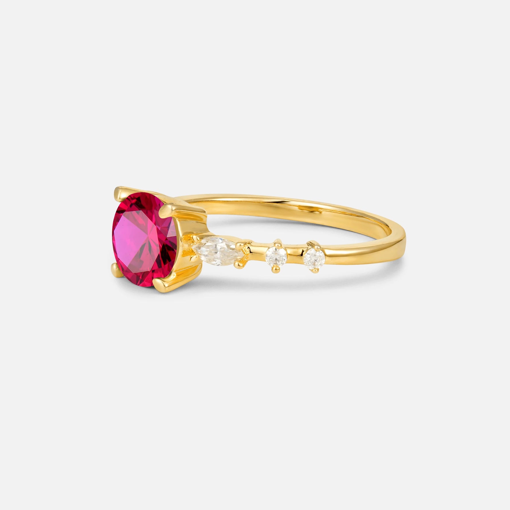 Round Cabochon Ruby Engagement Ring with Marquise Side Stones - Additional view