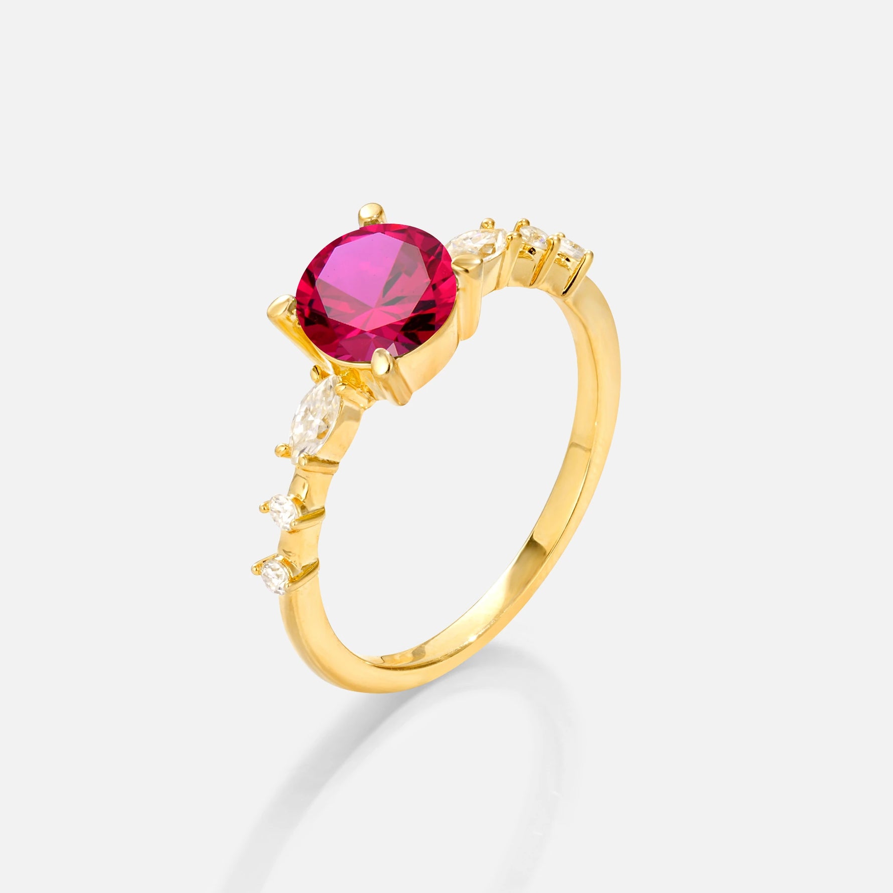 Round Cabochon Ruby Engagement Ring with Marquise Side Stones - Additional view