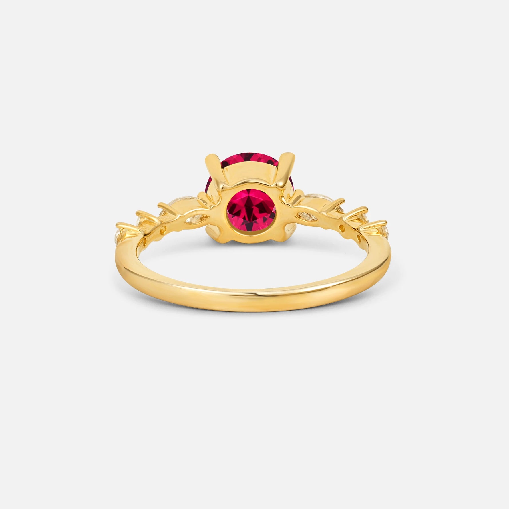 Round Cabochon Ruby Engagement Ring with Marquise Side Stones - Additional view