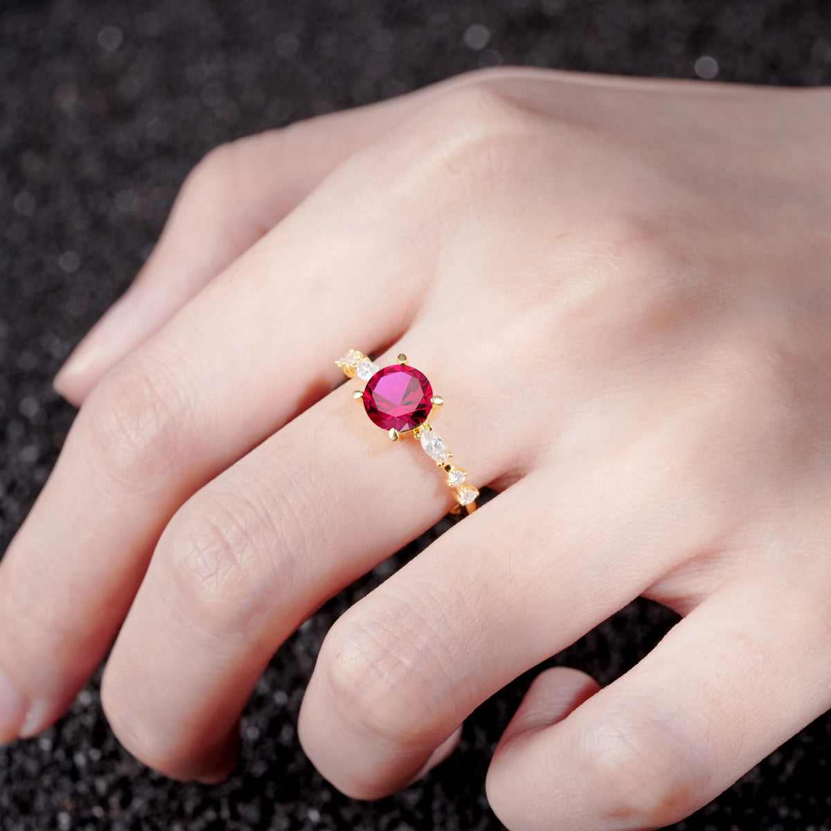 Round Cabochon Ruby Engagement Ring with Marquise Side Stones - Additional view