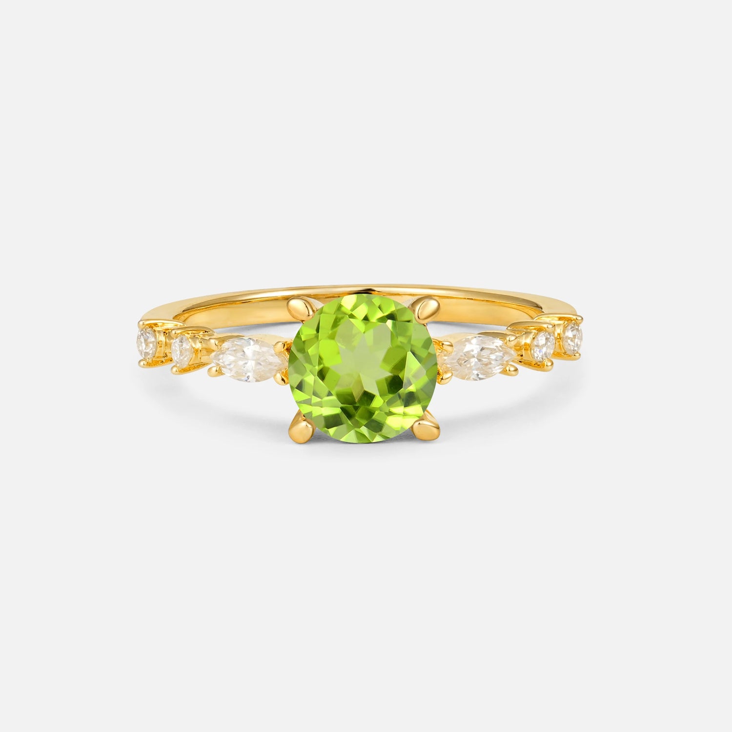 Round Cabochon Peridot Engagement Ring with Marquise Side Stones - Additional view