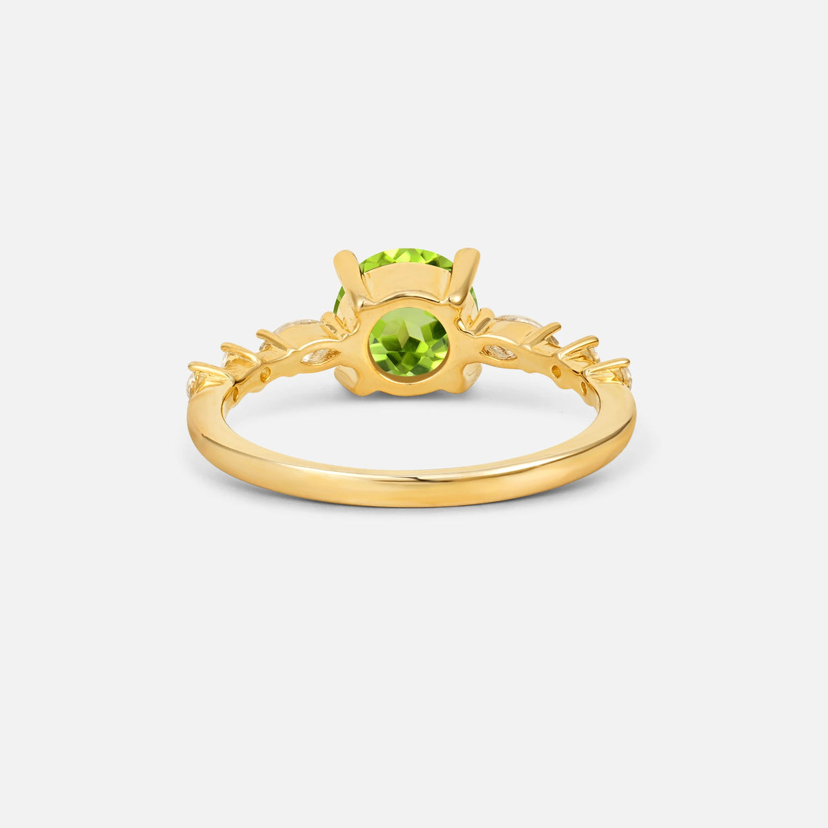 Round Cabochon Peridot Engagement Ring with Marquise Side Stones - Additional view