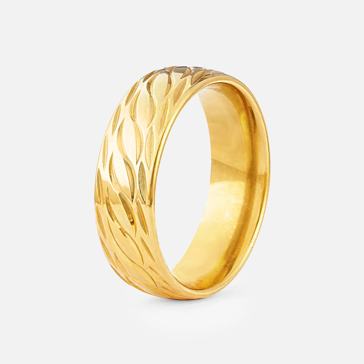 Botanical Leaf Men’s Wedding Band with Engraved Pattern - Additional view