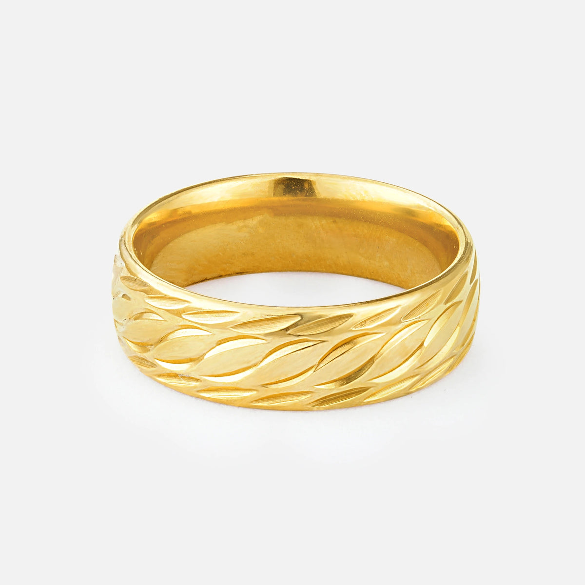 Botanical Leaf Men’s Wedding Band with Engraved Pattern - Additional view