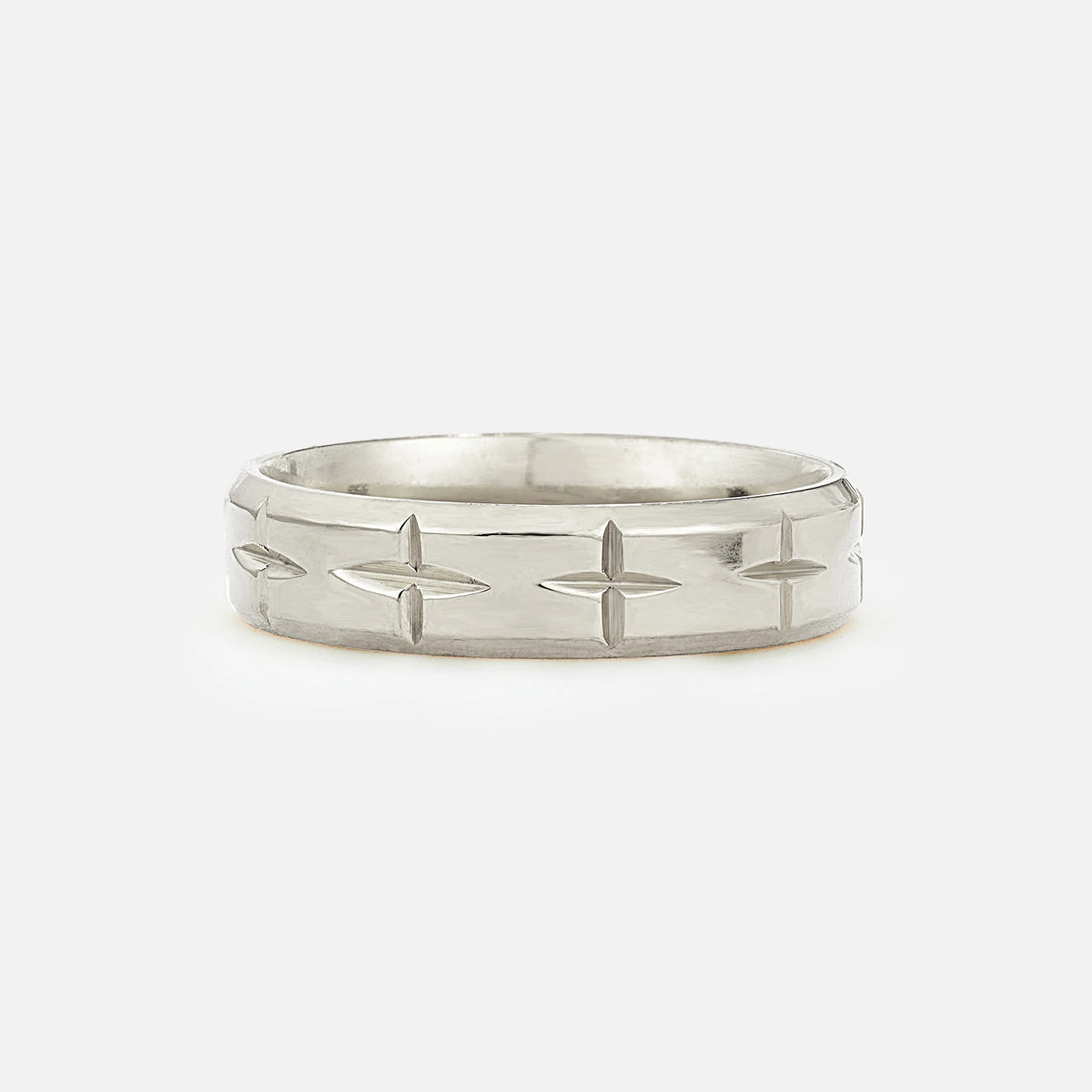 Cross Engraved Men’s Wedding Band with Polished Finish - Additional view