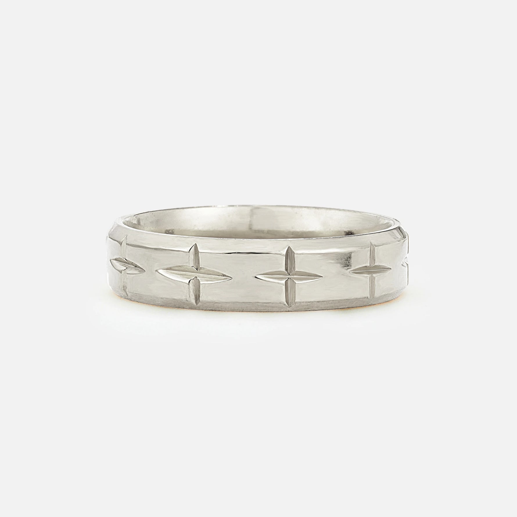 Cross Engraved Men’s Wedding Band with Polished Finish - Additional view