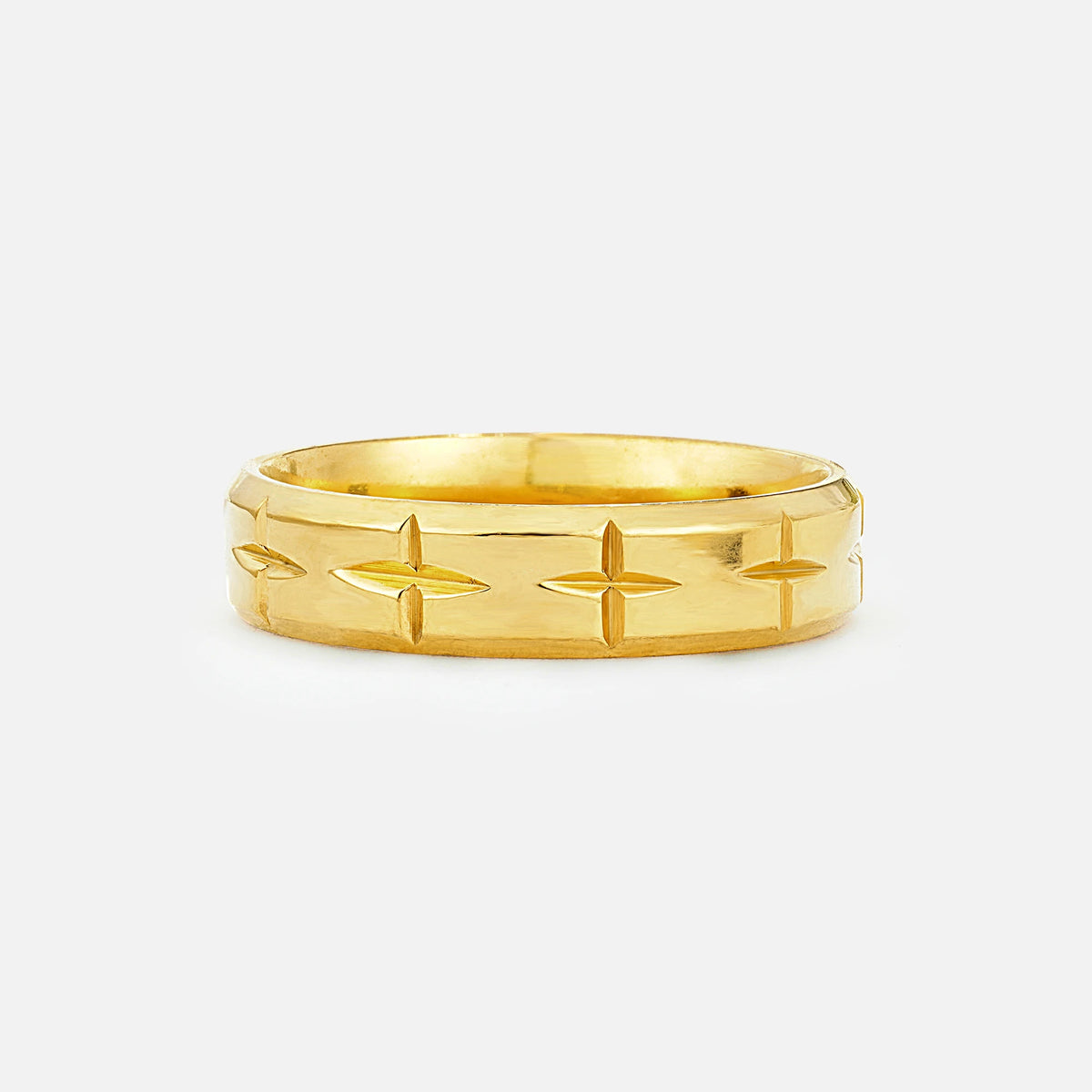 Cross Engraved Men’s Wedding Band with Polished Finish - Additional view