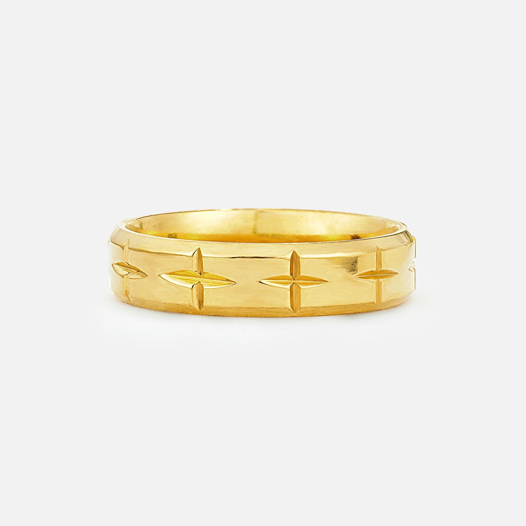 Cross Engraved Men’s Wedding Band with Polished Finish - Additional view