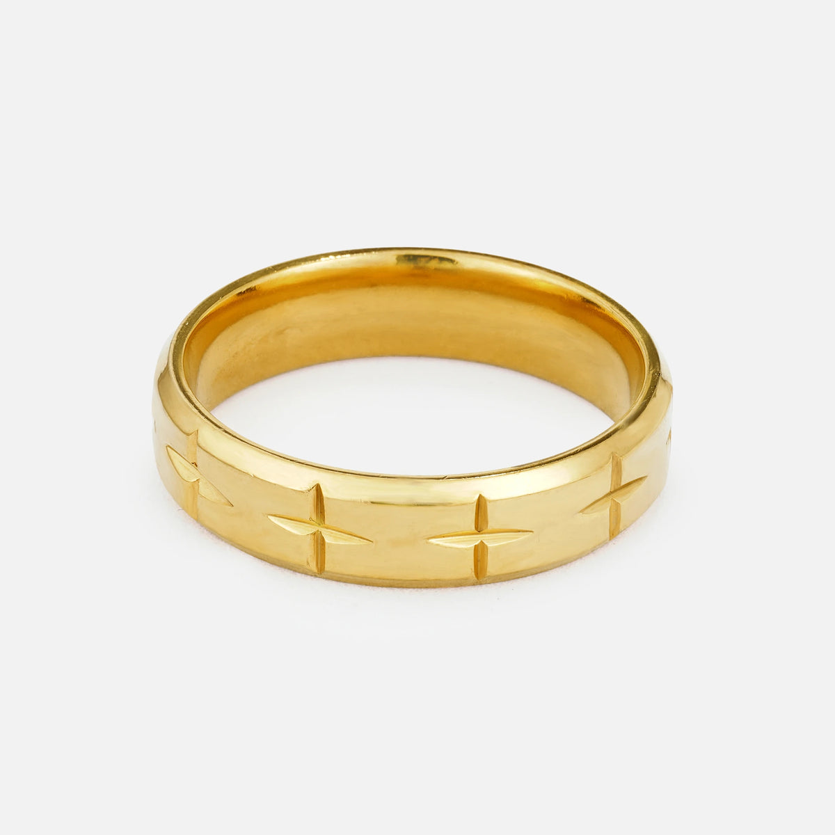 Cross Engraved Men’s Wedding Band with Polished Finish - Additional view