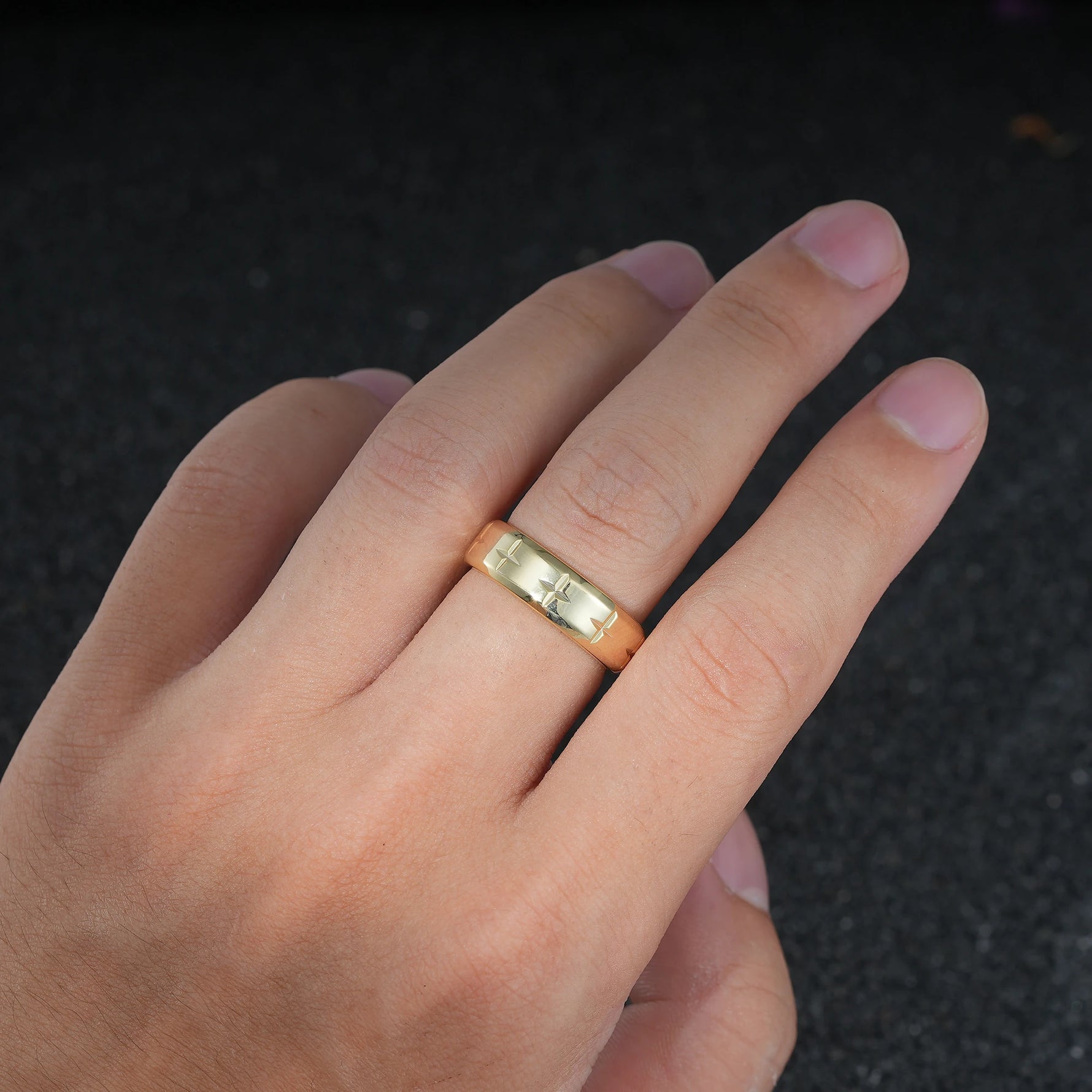 Cross Engraved Men’s Wedding Band with Polished Finish - Additional view