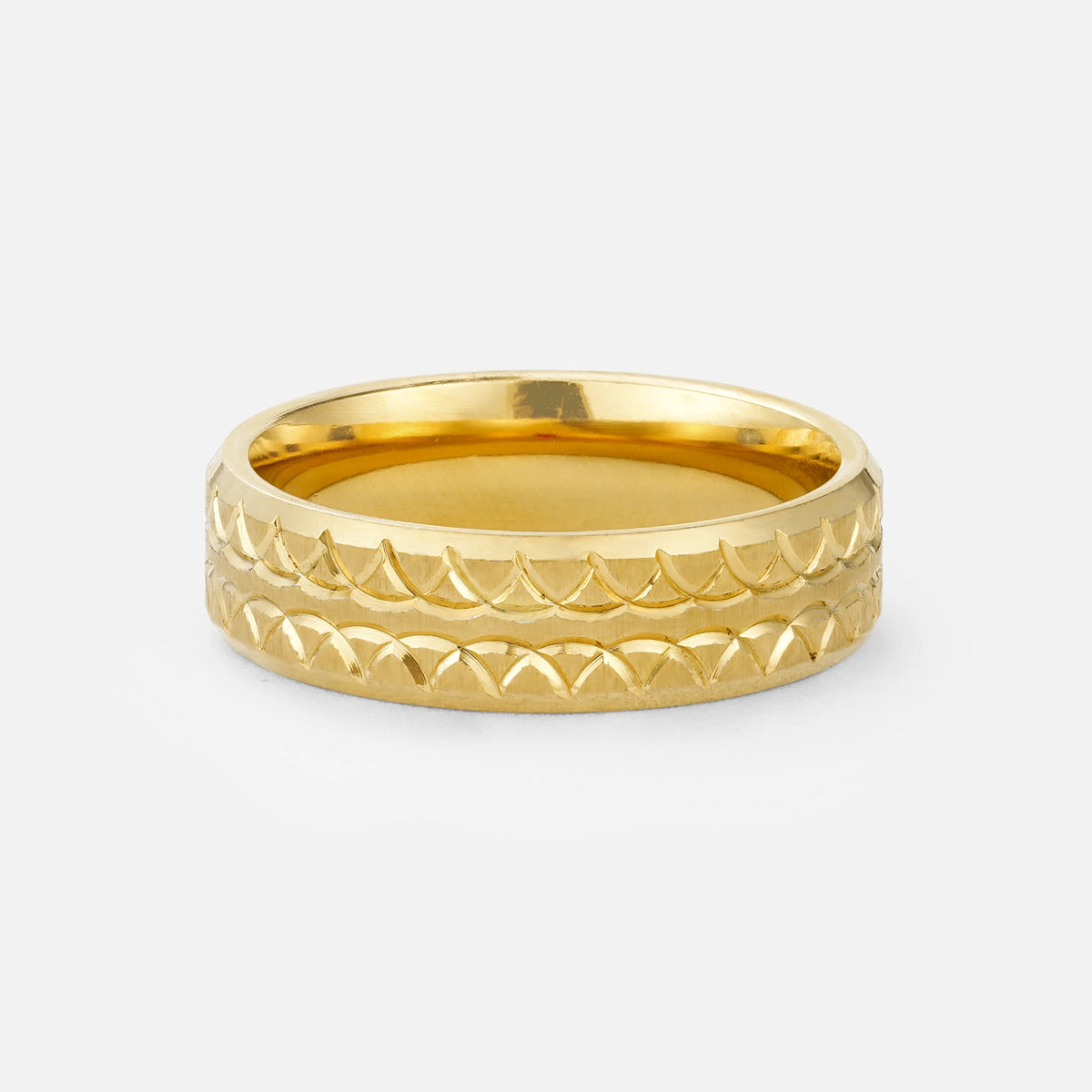 Geometric Engraved Men’s Wedding Band with Polished Center - Additional view