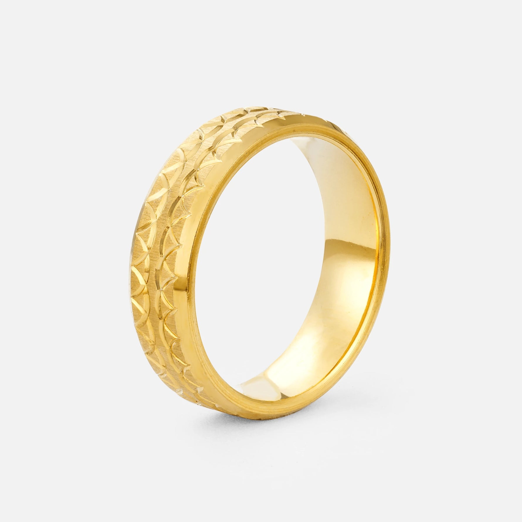 Geometric Engraved Men’s Wedding Band with Polished Center - Additional view