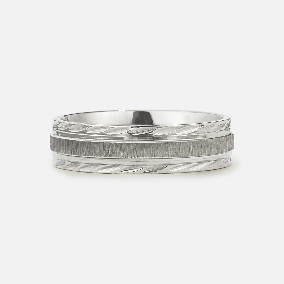 Leaf Engraved Men’s Wedding Band with Brushed Center Detail - Additional view