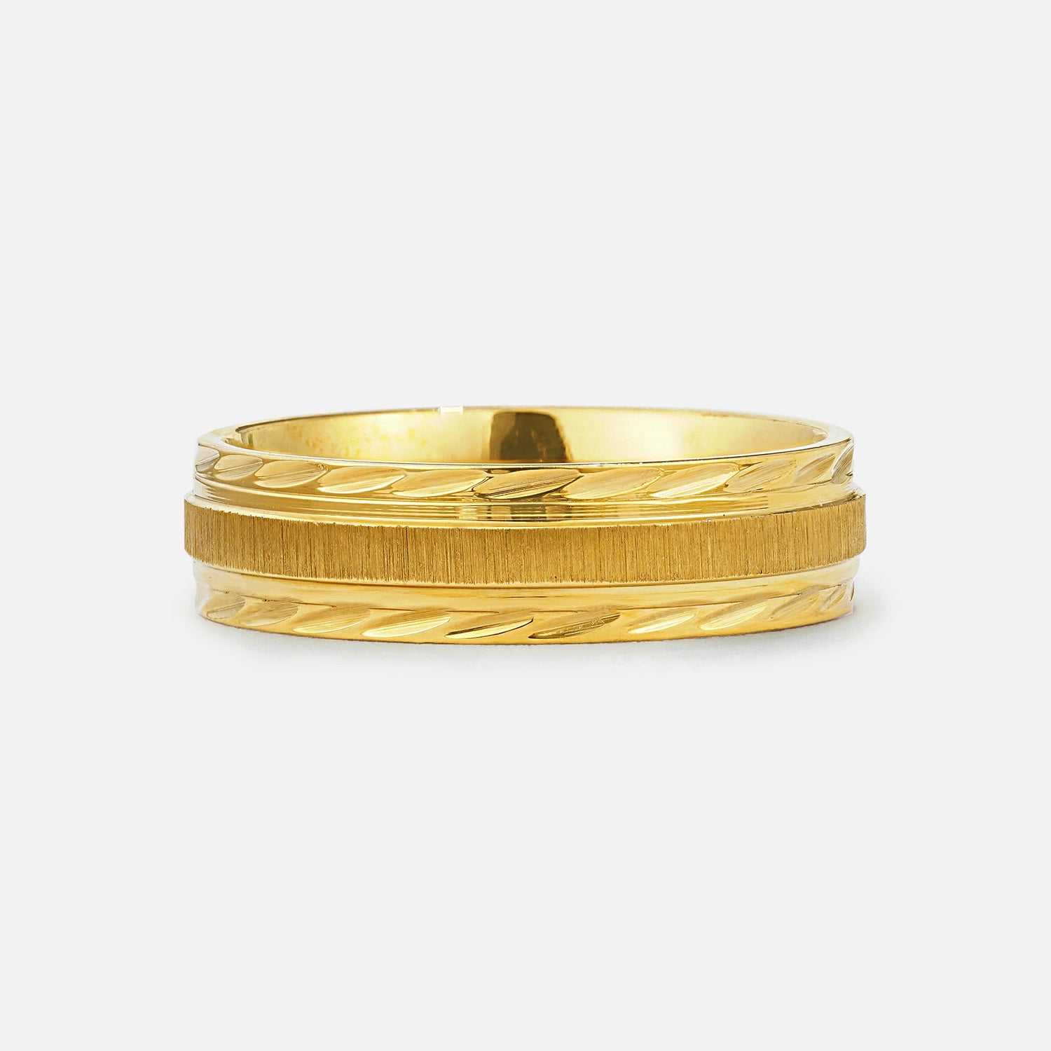 Leaf Engraved Men’s Wedding Band with Brushed Center Detail - Additional view