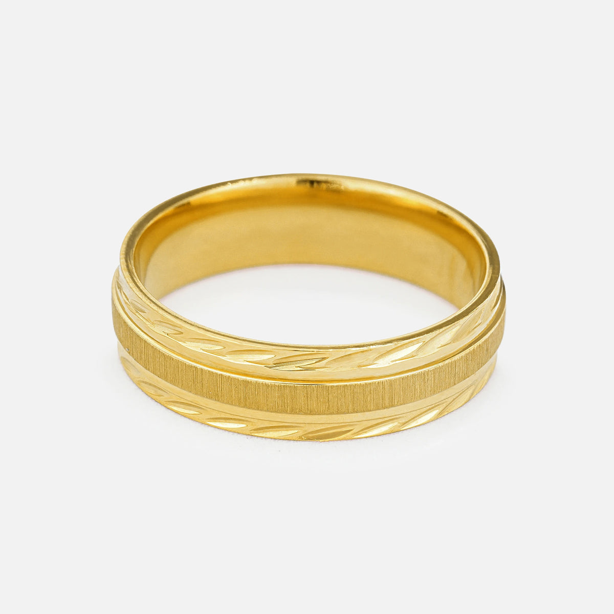 Leaf Engraved Men’s Wedding Band with Brushed Center Detail - Additional view
