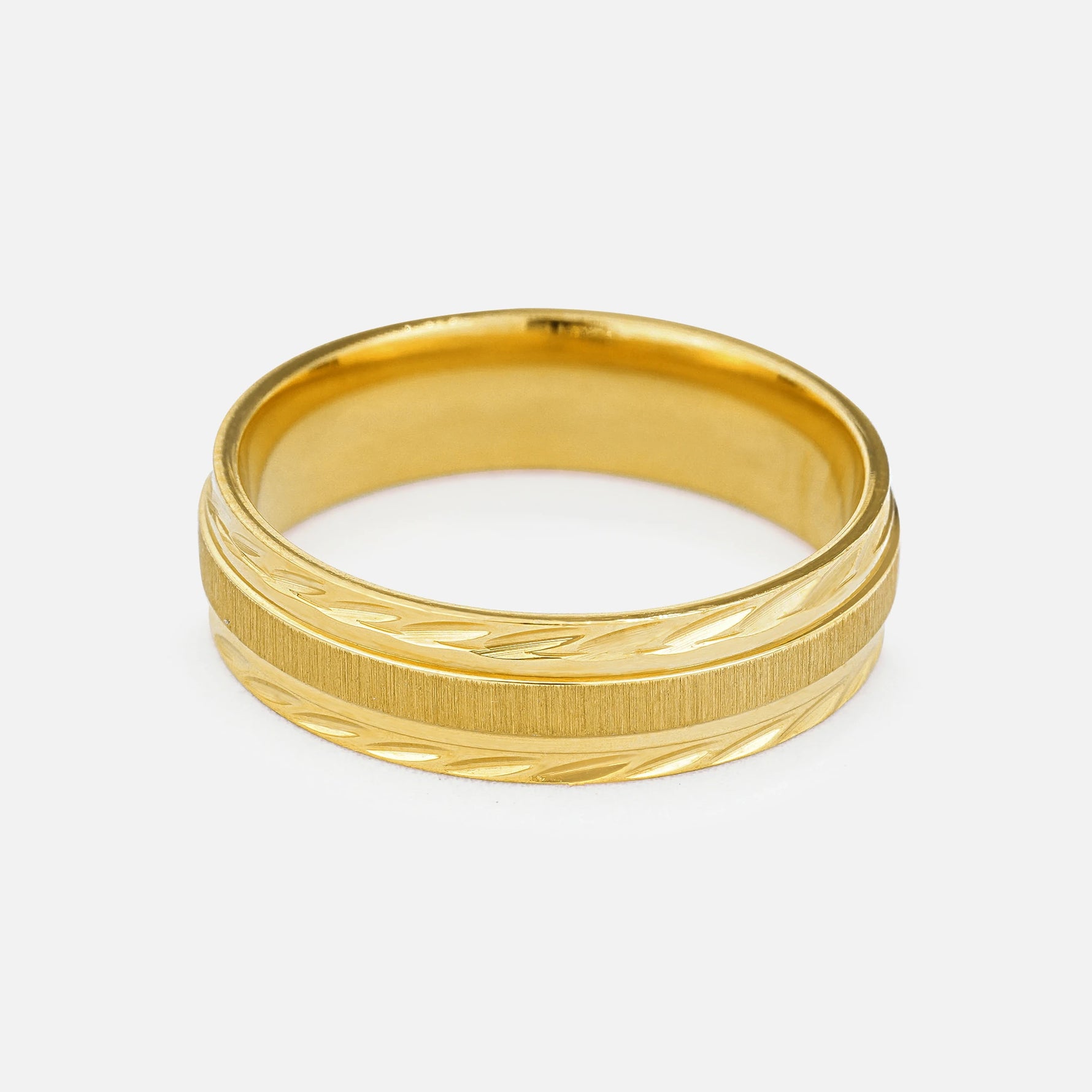 Leaf Engraved Men’s Wedding Band with Brushed Center Detail - Additional view