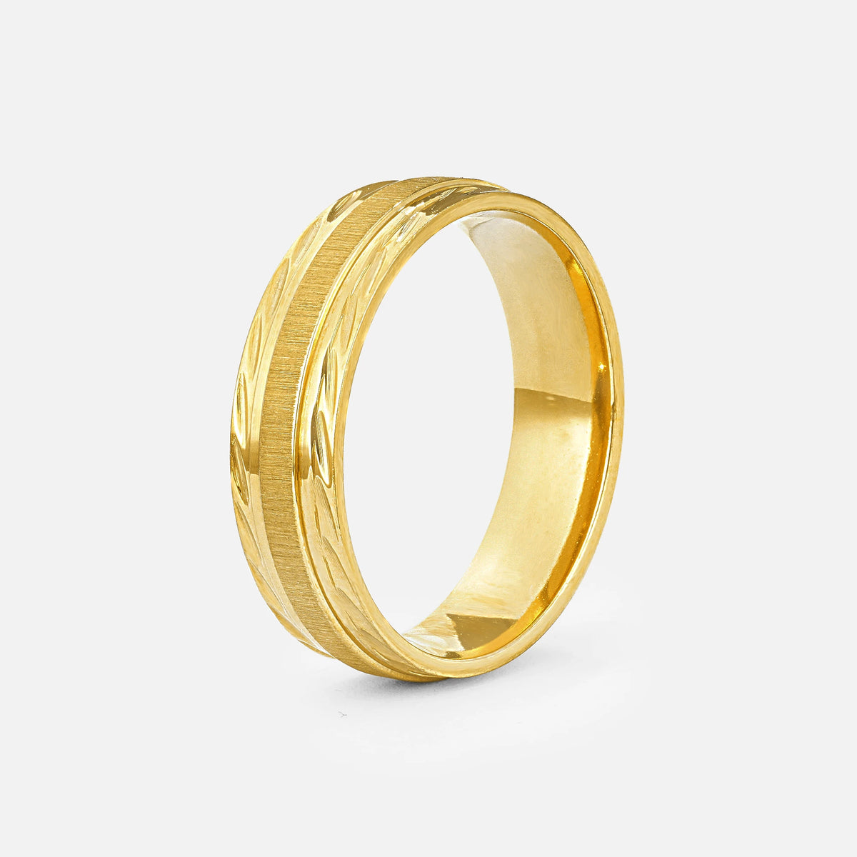 Leaf Engraved Men’s Wedding Band with Brushed Center Detail - Additional view