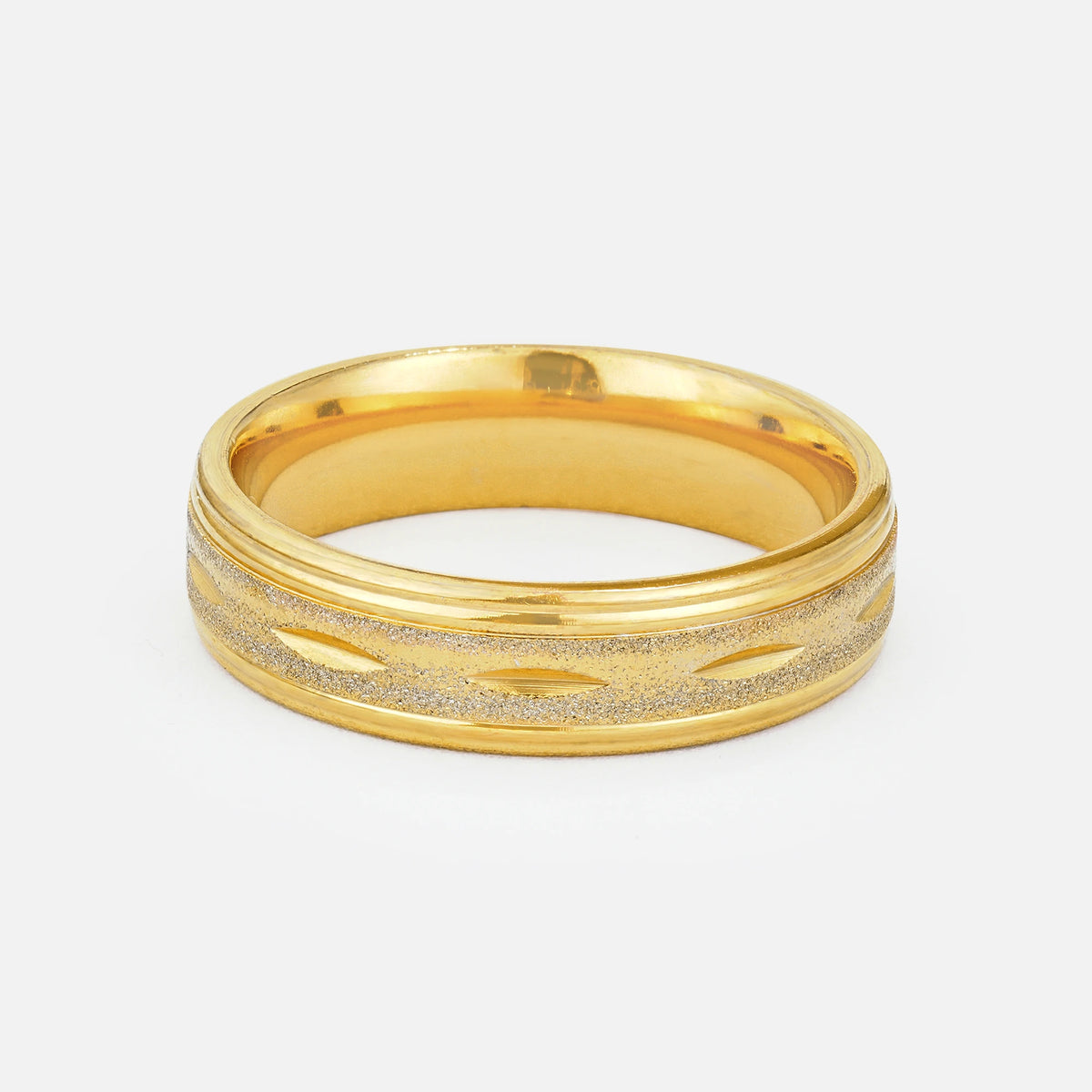 Textured Men’s Wedding Band with Leaf Accent Detail - Additional view