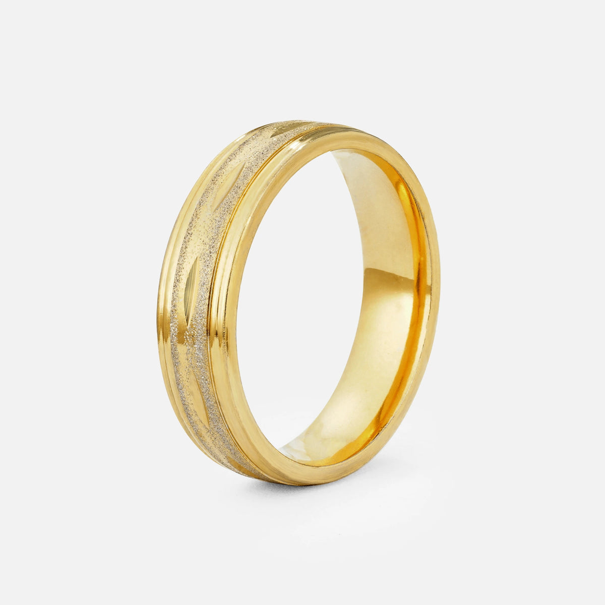 Textured Men’s Wedding Band with Leaf Accent Detail - Additional view